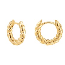 New Trendy Stackable Cartilage Twisted Huggie Ear Buckle Gold Color Circle Hoop  - £9.09 GBP