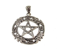 Solid 925 Sterling Silver Oak Leaf Pentacle Pentagram Pendant by Peter Stone - £48.08 GBP