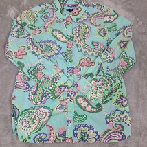 Talbots Cotton Button Front Shirt Fanciful Paisley Aqua Size Medium - £18.24 GBP