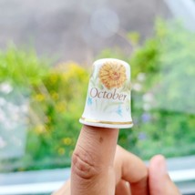 Vintage October Floral Sunflower Bone China Thimble - $14.99