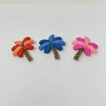 Tropical Palm Tree Resin Button Covers Set of 3 Orange Blue Pink 2 Inch - $12.86