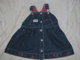 Oshkosh Denim Jumper sz 12 months Baby Girl Dress Cat Animals School ABCs - £17.82 GBP