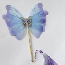 Butterfly 3D Wooden Hand Fan Tassel Rhinestones | Home Decor Fairy Cosplay #417 - £31.17 GBP