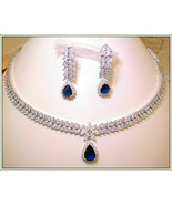 32CT Pear Cut Sapphire &amp; Diamond 14K White Gold Over Bridal Necklace Ear... - €221,32 EUR