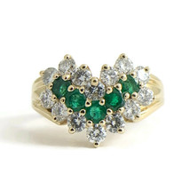 Vintage Green Emerald Diamond Chevron Statement Ring 14K Yellow Gold, 4.77 Grams - £782.98 GBP