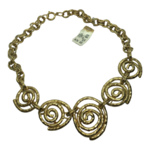 Vintage Necklace Mod Geo Metal textured Goldtone chunky chain original tag - $29.69