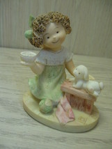 Figurine Statue Little Girl Feeding Her Puppy Ceramic - $6.95