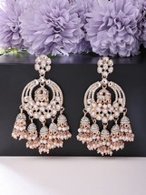 Rose Gold Plated Traditional Pearl Ethnic Bollywood Indian Kundan Jhumka Earring - £18.37 GBP