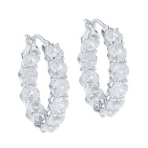 3.5 CT Brilliant Round Cut Simulated Diamond Hoop Earrings 14K White Gold Plated - £57.34 GBP