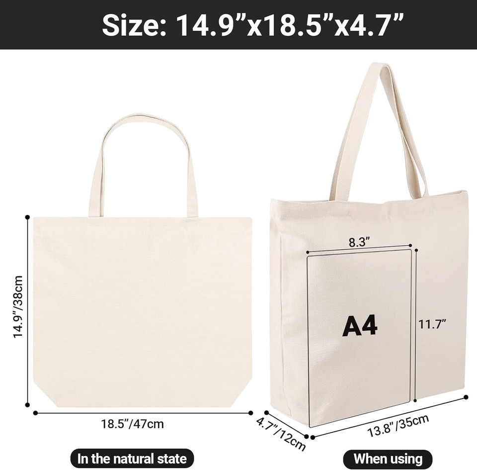 Natural Cotton Canvas Tote Bags - 12 Pack with Zipper, Perfect for DIY & Beach Item image 4