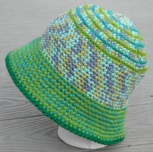Elegant Green Mix Pastels Yarn Medium Crocheted Cloche - Handmade by Mic... - £28.99 GBP