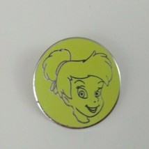 Disney Silver Tinkerbell Sillhouette on Lime Green Round Trading Pin - $4.37