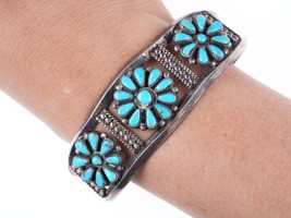 6.75&quot; c1940&#39;s Navajo Silver and turquoise cluster bracelet - £344.33 GBP