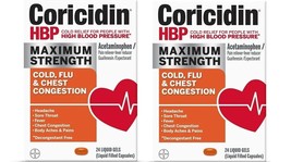 Coricidin HBP Max Strength Cold, Cough &amp; Flu, 24 Liquid Gels Exp 01/25 Pack 2 - £16.83 GBP