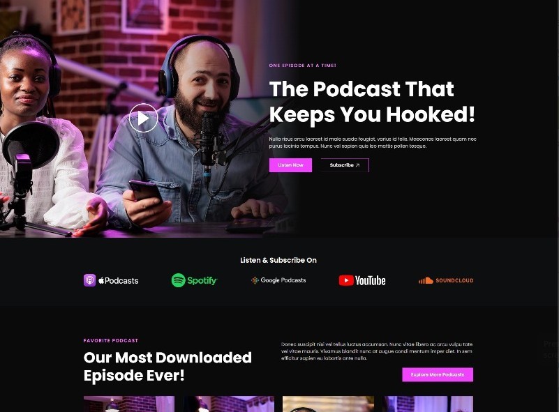  Customized Podcaster Elementor Template Kit-1 free month streaming hosting - $59.99