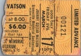 Johnny Gitarre Watson Konzert Ticket Stumpf März 17 1978 Greenville Süd Carolina - £32.24 GBP