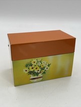 Ohio Art Company Yellow &amp; Orange Tin Recipe Index Card Box 1960s Vintage - £18.53 GBP