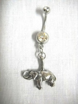New African Safari 3D Elephant Truck Up Lucky Pewter Charm Clear Cz Belly Ring - £4.78 GBP