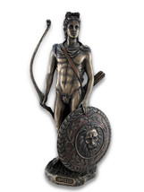 Roman Greek God Apollo with Shield and Bow Bronzed Statue - £71.21 GBP