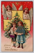 Christmas Victorian Children Drum Book Tree Beautiful Angels Postcard F36 - $12.95