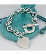 7&quot; Small Tiffany &amp; Co Heart Tag Toggle Blank Charm Bracelet in Sterling ... - £311.70 GBP