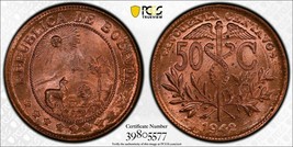 1942 Bolivia 50 Centavos PCGS MS65+ Red Restrike - £130.50 GBP