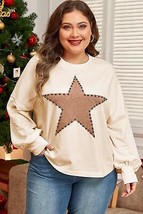 Beige Star Shape Studded Crew Neck Plus Size T Shirt - $31.90