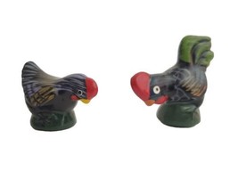 Lot of 2 Mini Chicken Bird Hen Rooster Painted Terracotta Pottery Figurine - £9.46 GBP