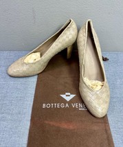 Bottega Veneta Intrecciato Weave Beige Leather Heel Shoes Size 8.5 B - £79.11 GBP