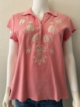 Johnny Was Free Love Polo Shirt Top Embroidered Eclectic Buttons Size Large - $85.14