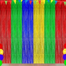 Blue Red Green Yellow Party Decorations, Blue Red Green Yellow Foil Fringe Backd - £17.18 GBP