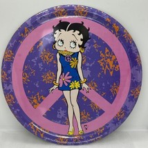 Vintage 2001 Betty Boop Peace Metal Wall Sign 12&quot; Round Hippie Flower Dress - $18.49
