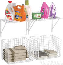 2 Pack Laundry Room Shelves Wall Mounted with Wire Baskets, over the Was... - $120.23 CAD