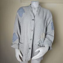 J JIll Lagenlook Linen Jacket Womens M Sage Unstructured Embroidered Vin... - €32,13 EUR