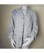 J JIll Lagenlook Linen Jacket Womens M Sage Unstructured Embroidered Vin... - €32,13 EUR