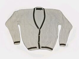 New River J Riggings Men&#39;s large Cardigan cream cotton v-neck chunky cab... - $48.31 CAD