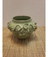 Green Pottery Planter With Rose Embellishments Signed - $16.40