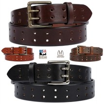 DOUBLE HOLE DUAL PRONG BELT - Thick Wide Heavy Duty 4 Colors Amish Handm... - £49.37 GBP+