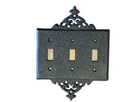 Light Switch Plate 3 Black Hammered Metal Vintage Could Be Easily Painted - £16.90 GBP