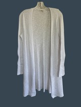 Eileen Fisher Cardigan Sweater Open Front White Ribbed Linen Blend Women... - $39.19
