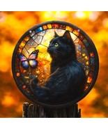 Black Cat &amp; Butterfly Faux Stained Glass Style Acrylic Suncatcher – 8&quot; R... - €22,22 EUR