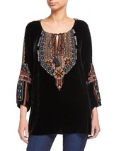 Johnny Was naomi velvet peasant blouse in blk - size M - £113.82 GBP