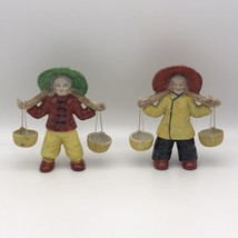 Porcelain Asian Man and Woman Carrying Water Buckets Japanese Vintage - £11.98 GBP