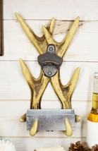 Rustic Western Faux Stag Deer Antlers Wall Bottle Cap Metal Opener With Basin - £25.76 GBP