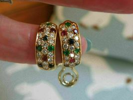 14K Yellow Gold Finish Adorable 2.00 Ct Round Multi-Color Diamond Hoop Earrings - £81.34 GBP