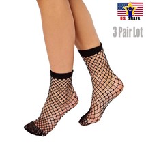 3 Pair Women Sheer Fashion Sexy Stocking Hosiery Mesh Black Fishnet Ankle Socks - £6.40 GBP