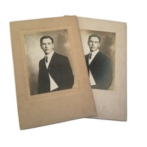 Vintage Cabinet Card Found Photo 2 Portraits Old Photographs Pictures MAN BOY - £15.99 GBP