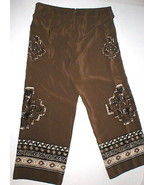 Womens Worth New York $498 12 USA Print Silk Pants Brown White Wide Ethn... - £394.09 GBP