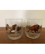 2 Vintage American Wildlife Glasses-Sunoco Promo-Bison-Eagle - $17.59 CAD