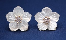 Small Flower Cute  Shell Stud Earrings Colorful Crystal Zirconia Stone Sweet Ear - $23.37